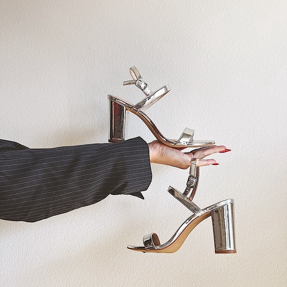 Nordstrom Silver Metallic Block Heel Sandals - Picture 3 of 7